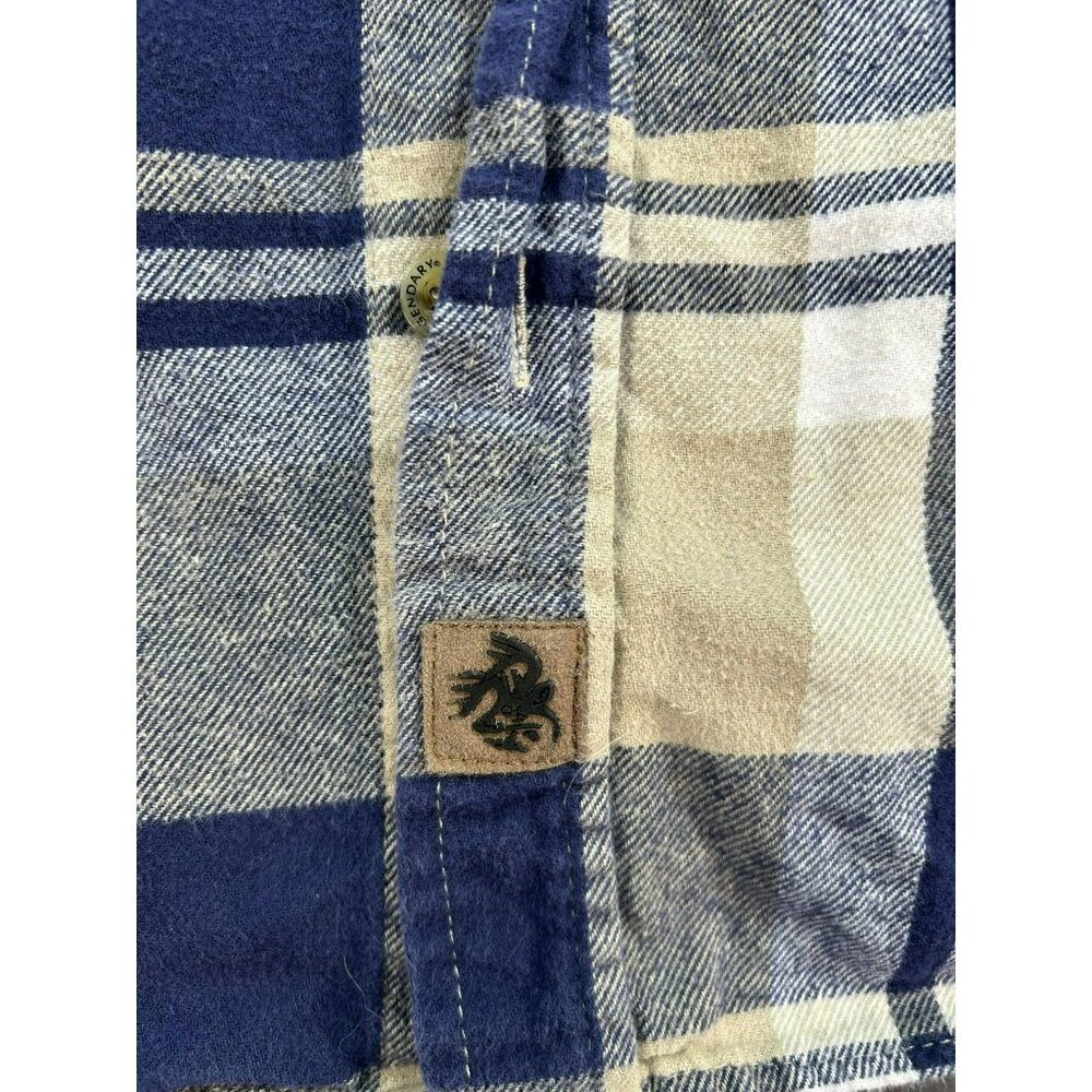 Legendary Whitetails Men's 2XT Plaid Flannel Shirt Corduroy Accents Beige & Blue - Picture 6 of 8